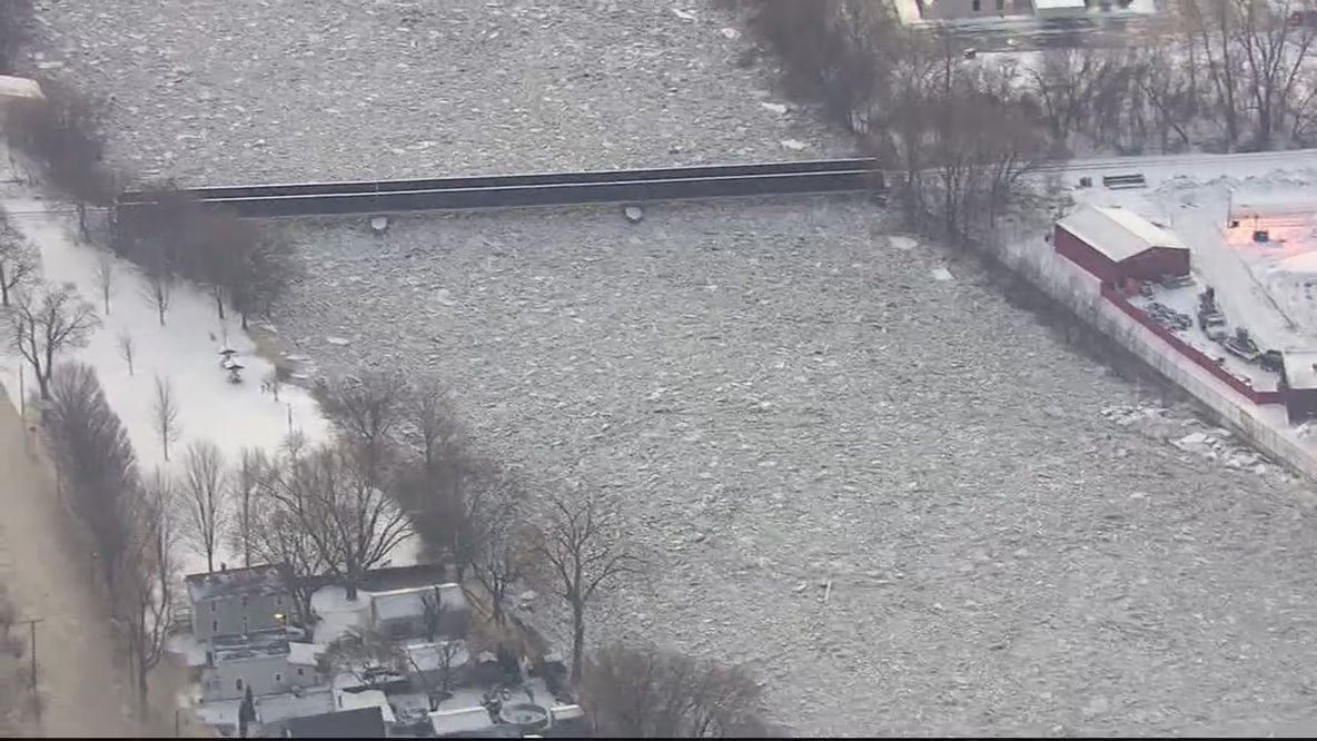 River Raisin flooded by ice jams, 10ft in Monroe